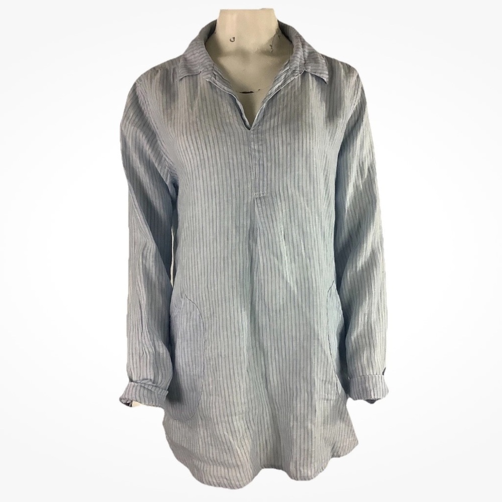 Cp Shades Sz S 100% Linen Travel Beach Vacation Boy Lightweight Shirt Blue